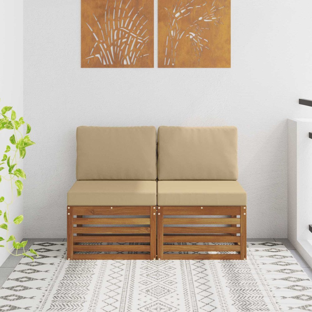 vidaXL 2 Stycke Utomhus Mellansoffa Massivt Akaciaträ Naturfärg