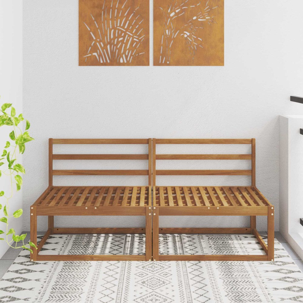 vidaXL 2 Stycke Utomhus Mellansoffa Massivt Akaciaträ Naturfärg