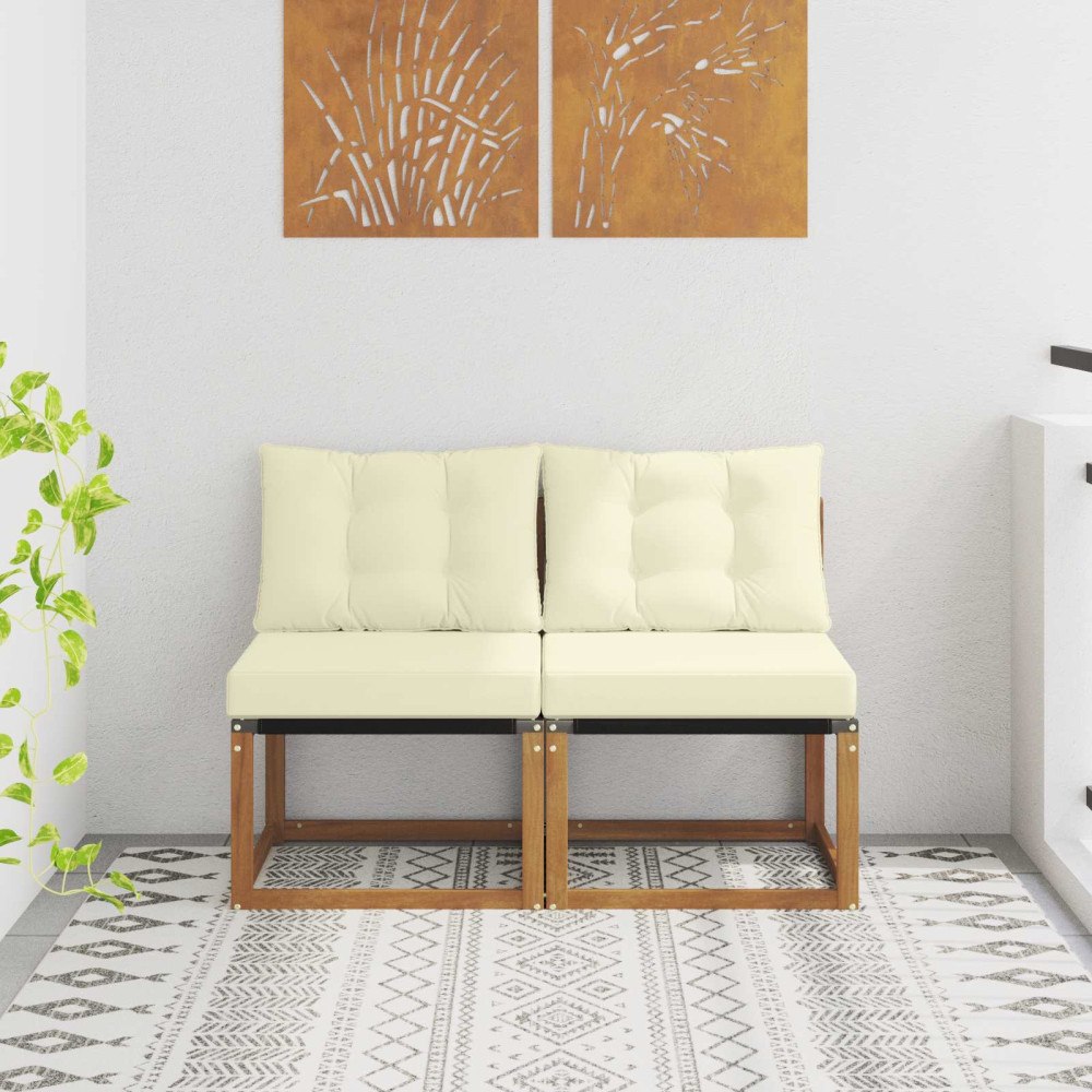 vidaXL 2 Stycke Utomhus Mellansoffa Massivt akaciaträ och Textilene