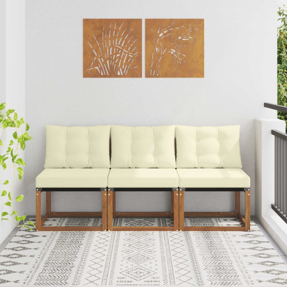 vidaXL 3 Stycke Utomhus Mellansoffa Massivt akaciaträ och Textilene