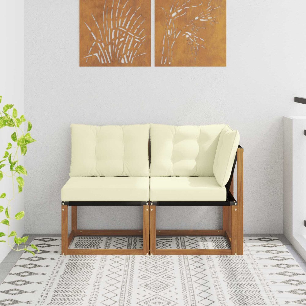 vidaXL Modulsoffa utomhus mitt och hörn med kudde 2 Stycke Naturfärg