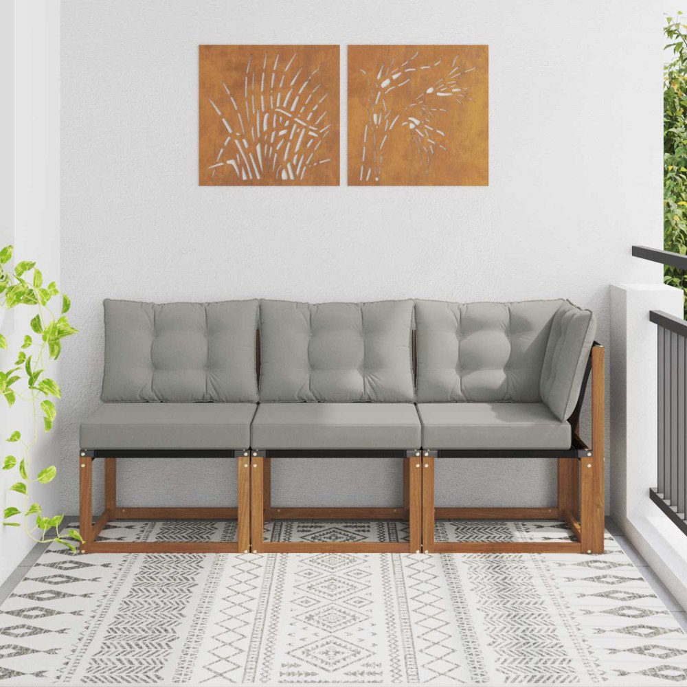 vidaXL Modulsoffa utomhus mitt och hörn med kudde 3 Stycke Naturfärg