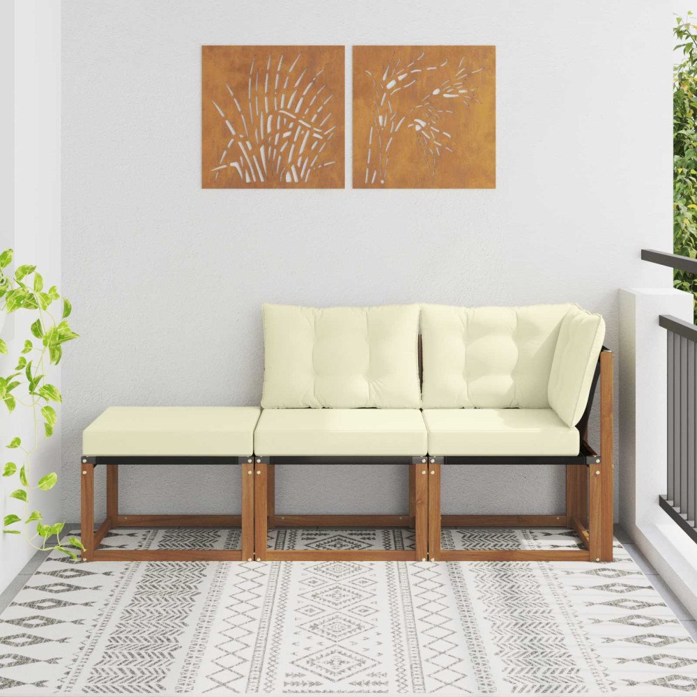 vidaXL Modulsoffa utomhus med kudde 3 Stycke Naturfärg