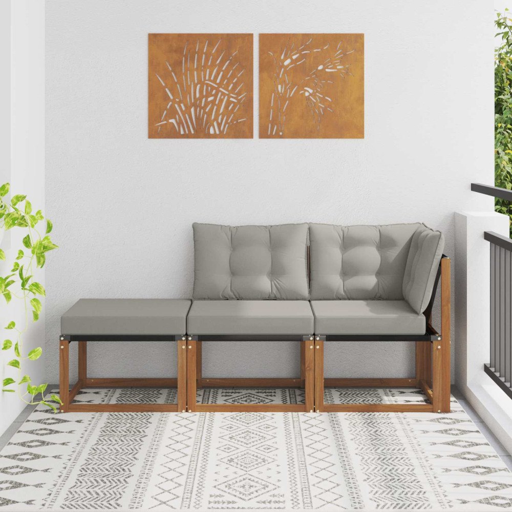 vidaXL Modulsoffa utomhus med kudde 3 Stycke Naturfärg