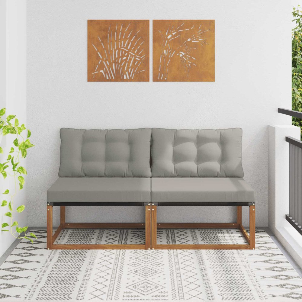 vidaXL 2 Stycke Utomhus Mellansoffa Massivt Akaciaträ Naturfärg