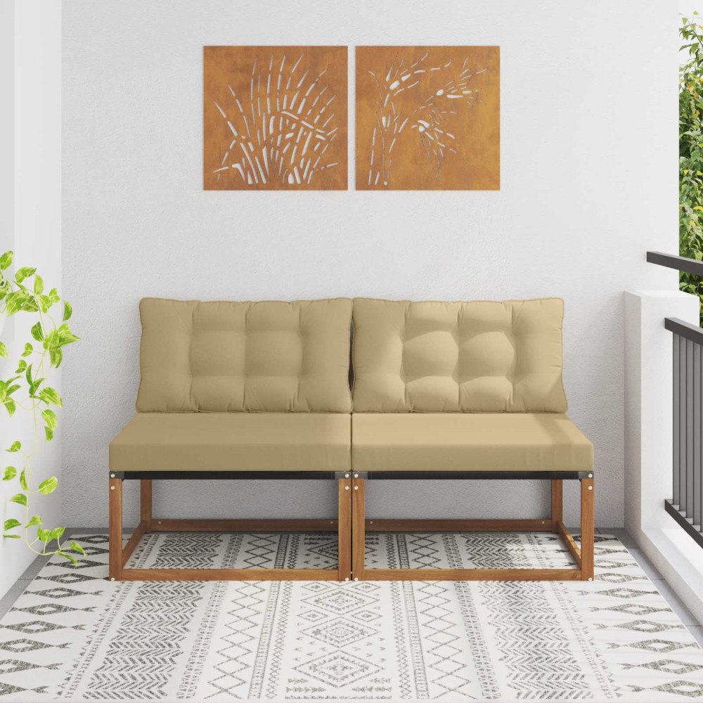 vidaXL 2 Stycke Utomhus Mellansoffa Massivt Akaciaträ Naturfärg