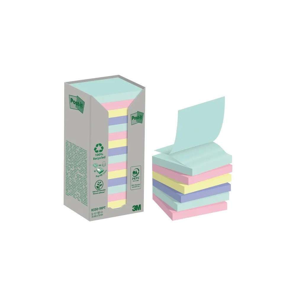 3M Sticky notes, Post-it Z-Notes Recycling, assorteret, pakke m...