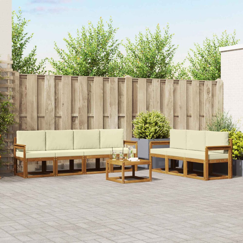 vidaXL Utomhussoffset med kudde 8 pcs Naturlig och Grädde