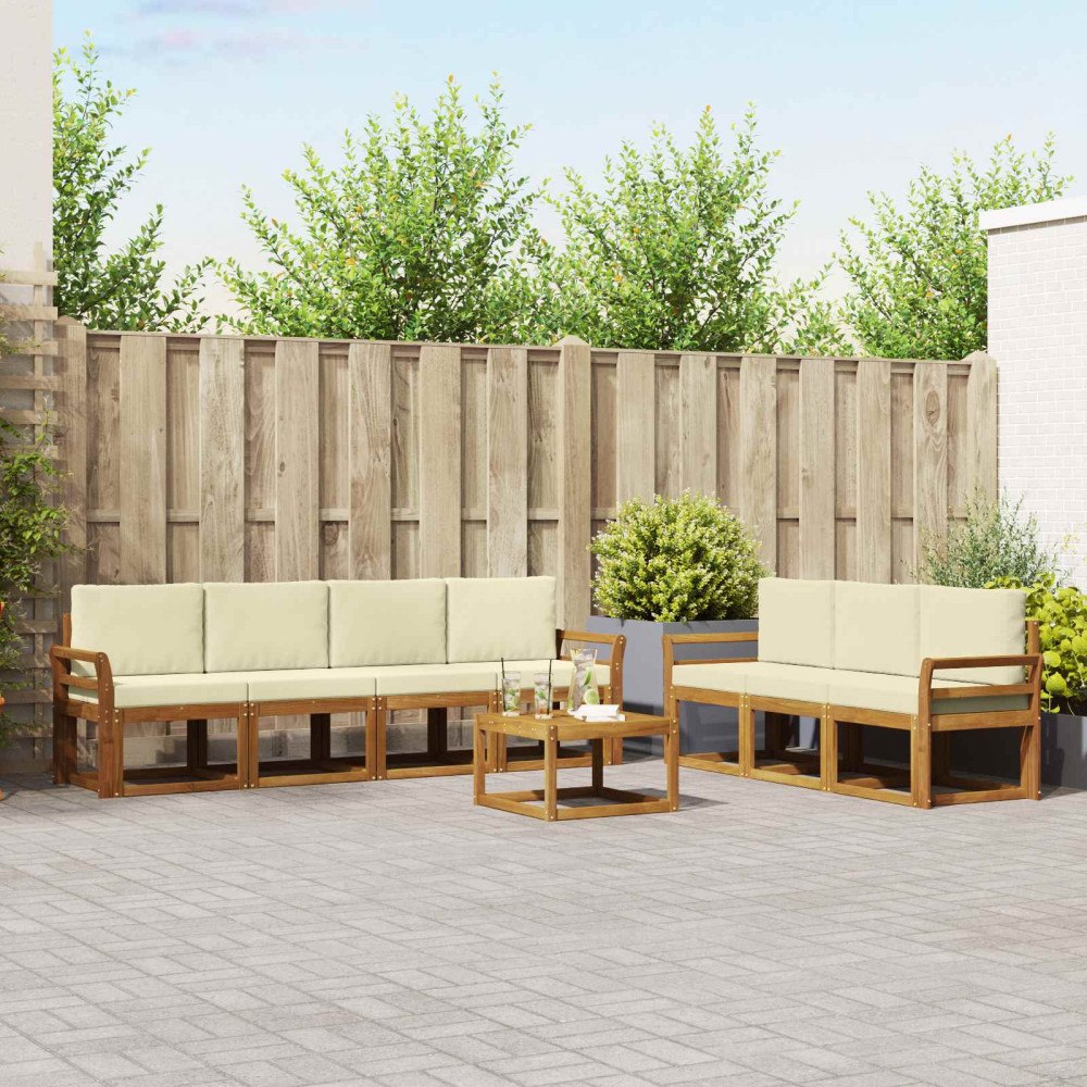 vidaXL Utomhussoffset med kudde 8 pcs Naturlig och Grädde