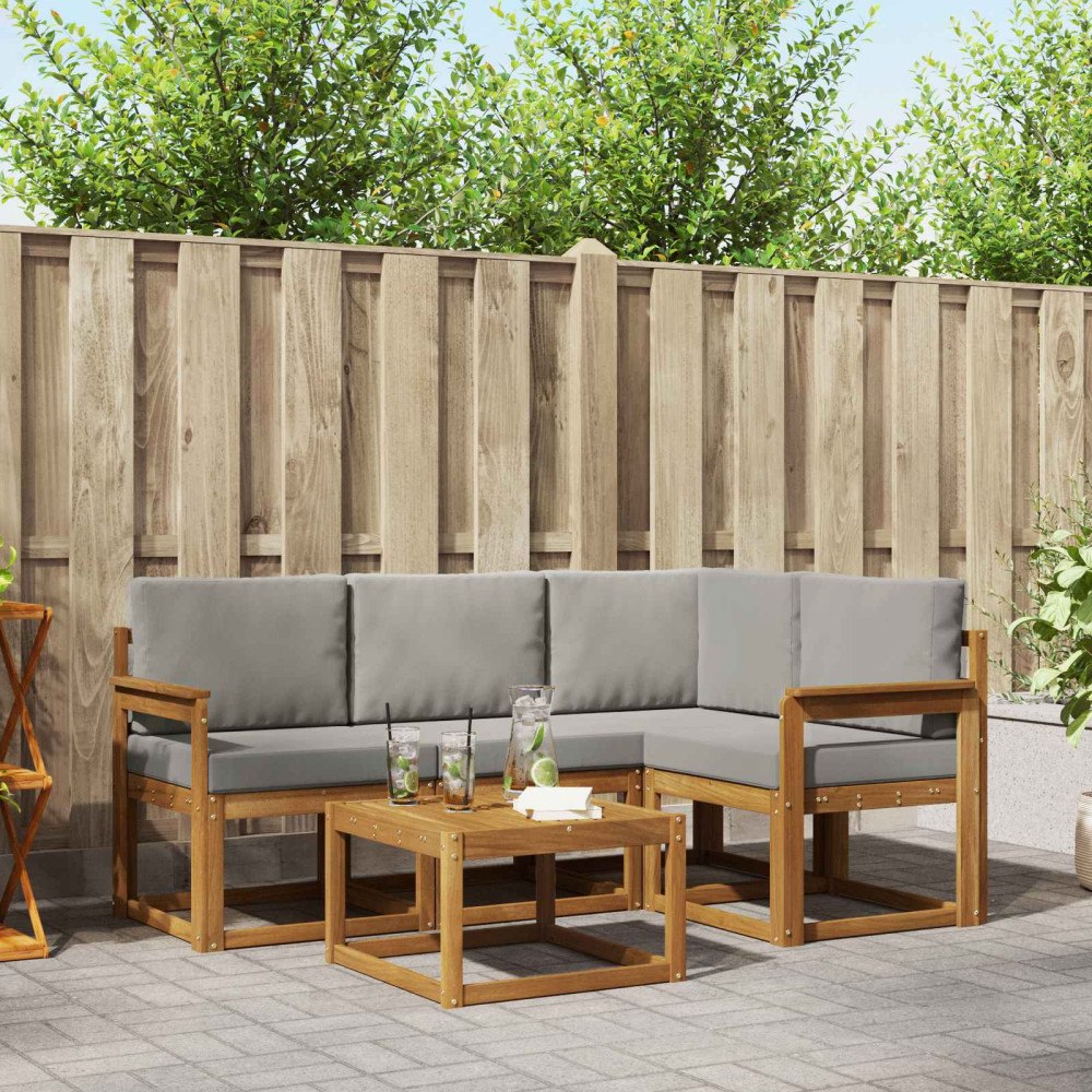 vidaXL Utomhussoffset med kudde 5 pcs Naturlig och Ljus Grå