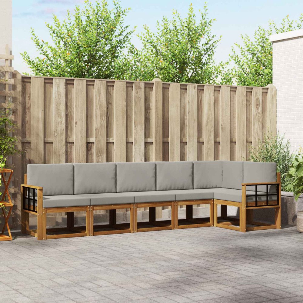 vidaXL Utomhussoffset med kudde 6 pcs Naturlig och Ljus Grå