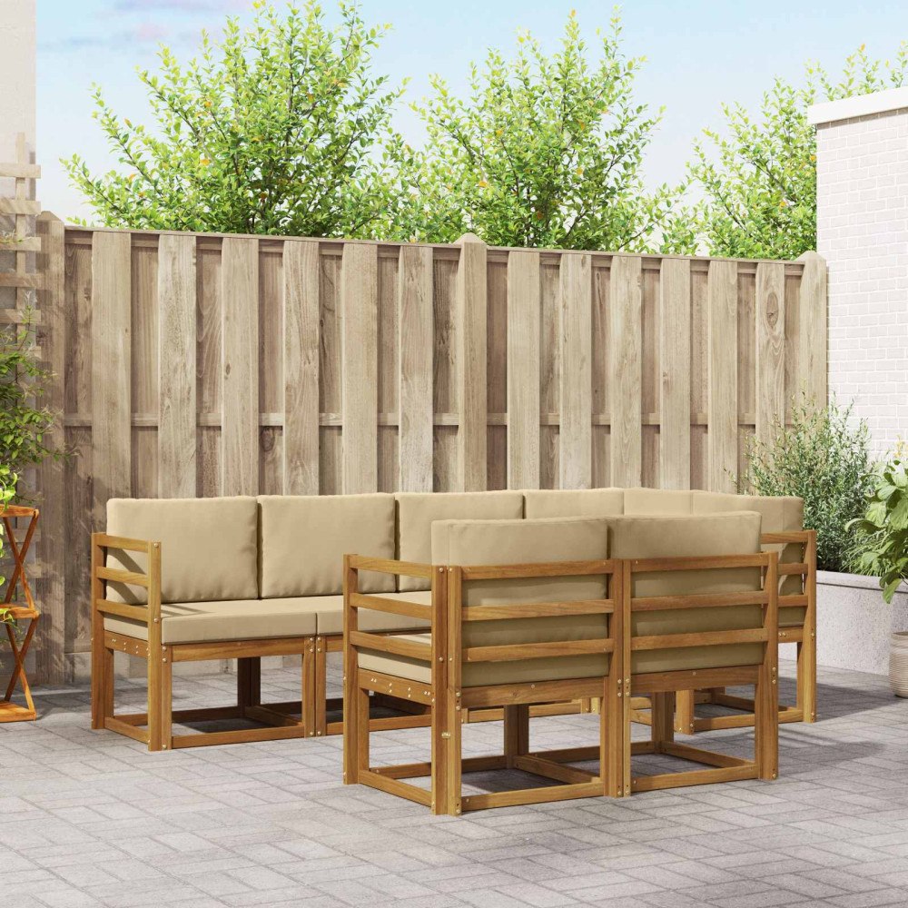 vidaXL Utomhussoffset med kudde 7 pcs Naturlig och Beige