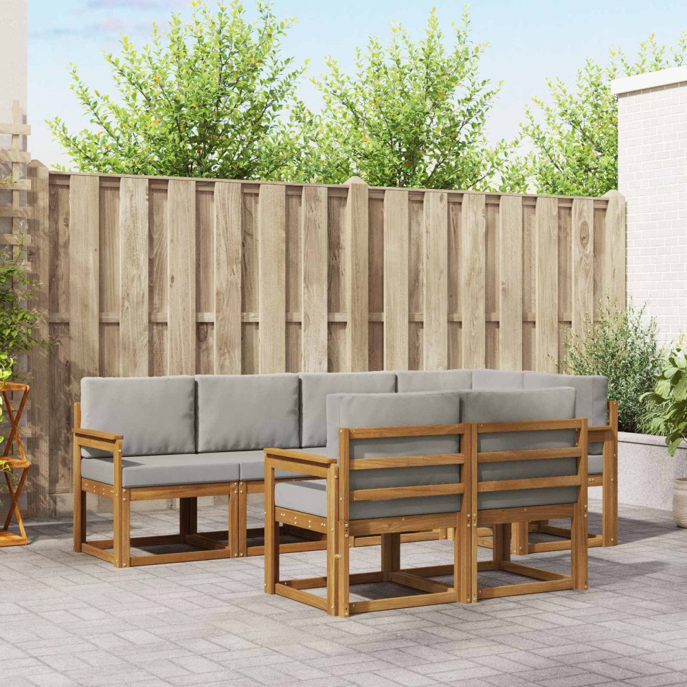 vidaXL Utomhussoffset med kudde 7 pcs Naturlig och Ljus Grå