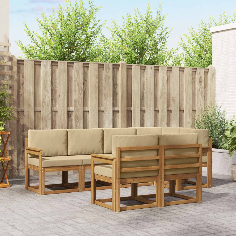 vidaXL Utomhussoffset med kudde 7 pcs Naturlig och Beige