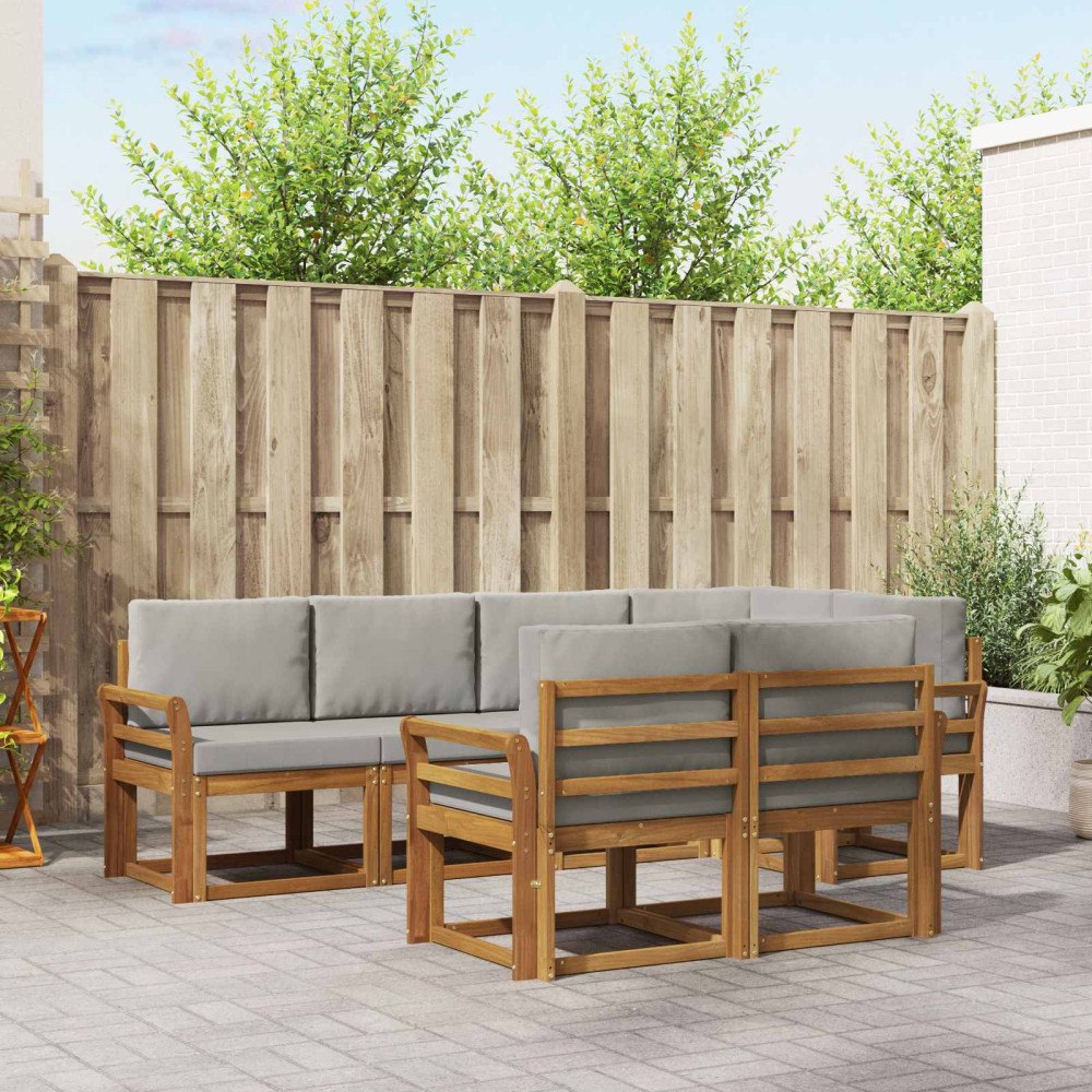 vidaXL Utomhussoffset med kudde 7 pcs Naturlig och Ljus Grå