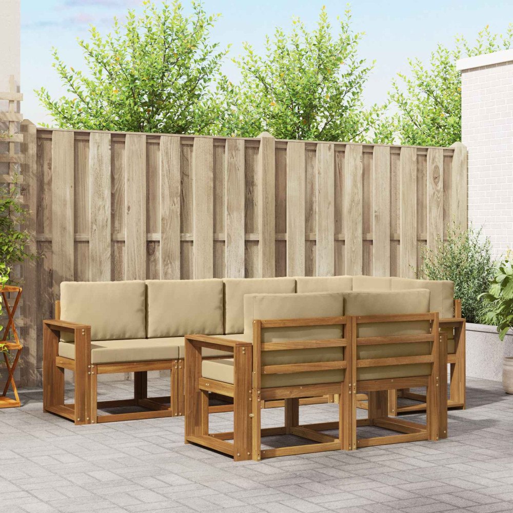 vidaXL Utomhussoffset med kudde 7 pcs Naturlig och Beige