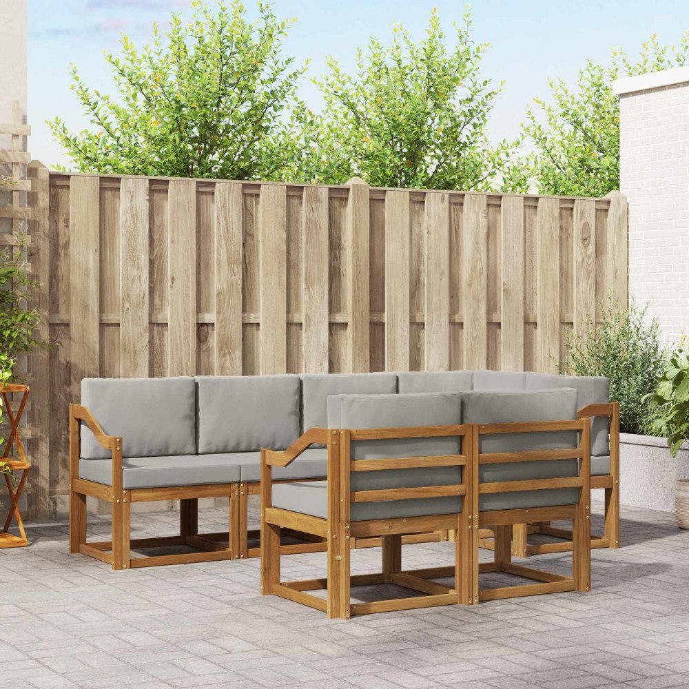 vidaXL Utomhussoffset med kudde 7 pcs Naturlig och Ljus Grå