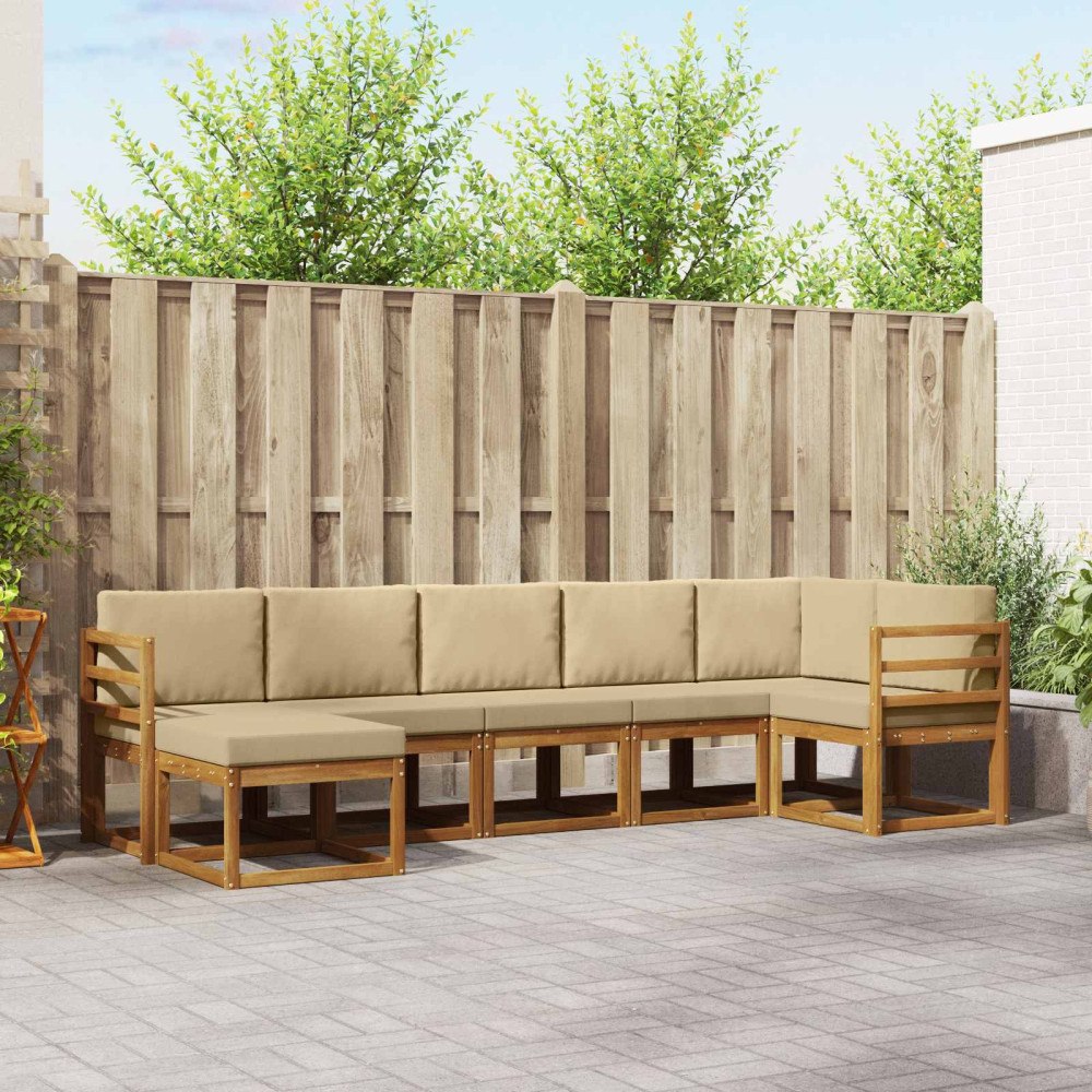 vidaXL Utomhussoffset med kudde 7 pcs Naturlig och Beige