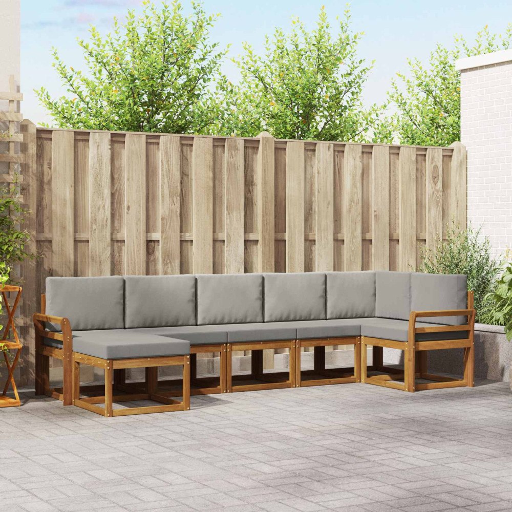 vidaXL Utomhussoffset med kudde 7 pcs Naturlig och Ljus Grå