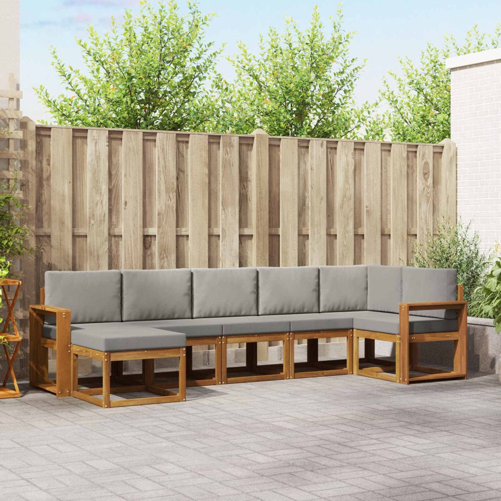 vidaXL Utomhussoffset med kudde 7 pcs Naturlig och Ljus Grå