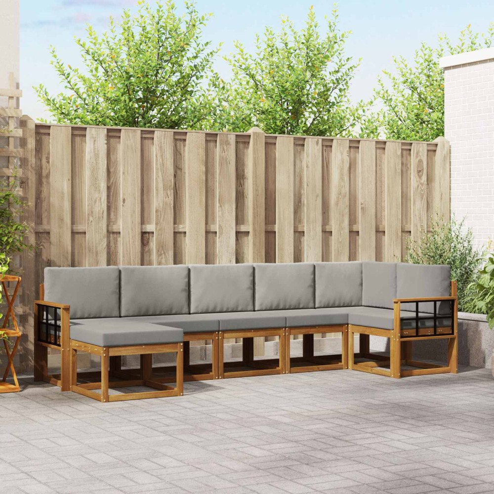 vidaXL Utomhussoffset med kudde 7 pcs Naturlig och Ljus Grå