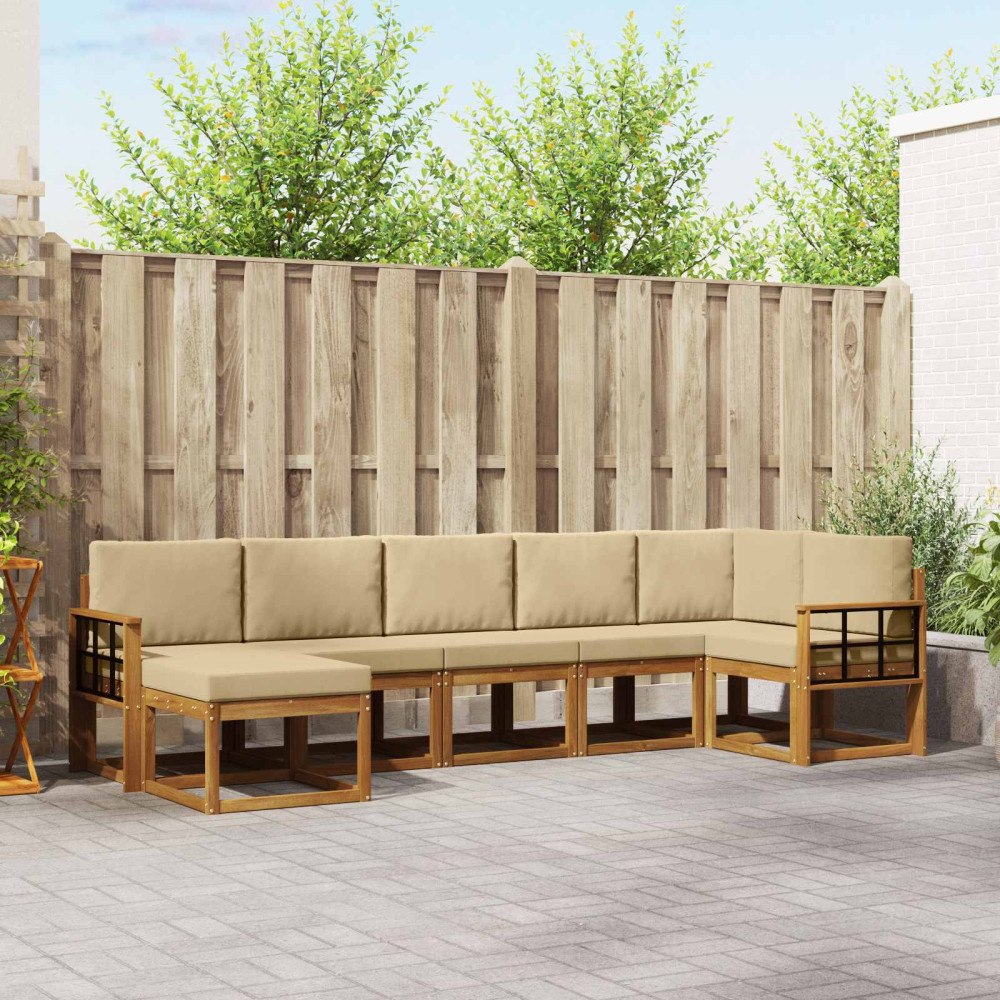 vidaXL Utomhussoffset med kudde 7 pcs Naturlig och Beige