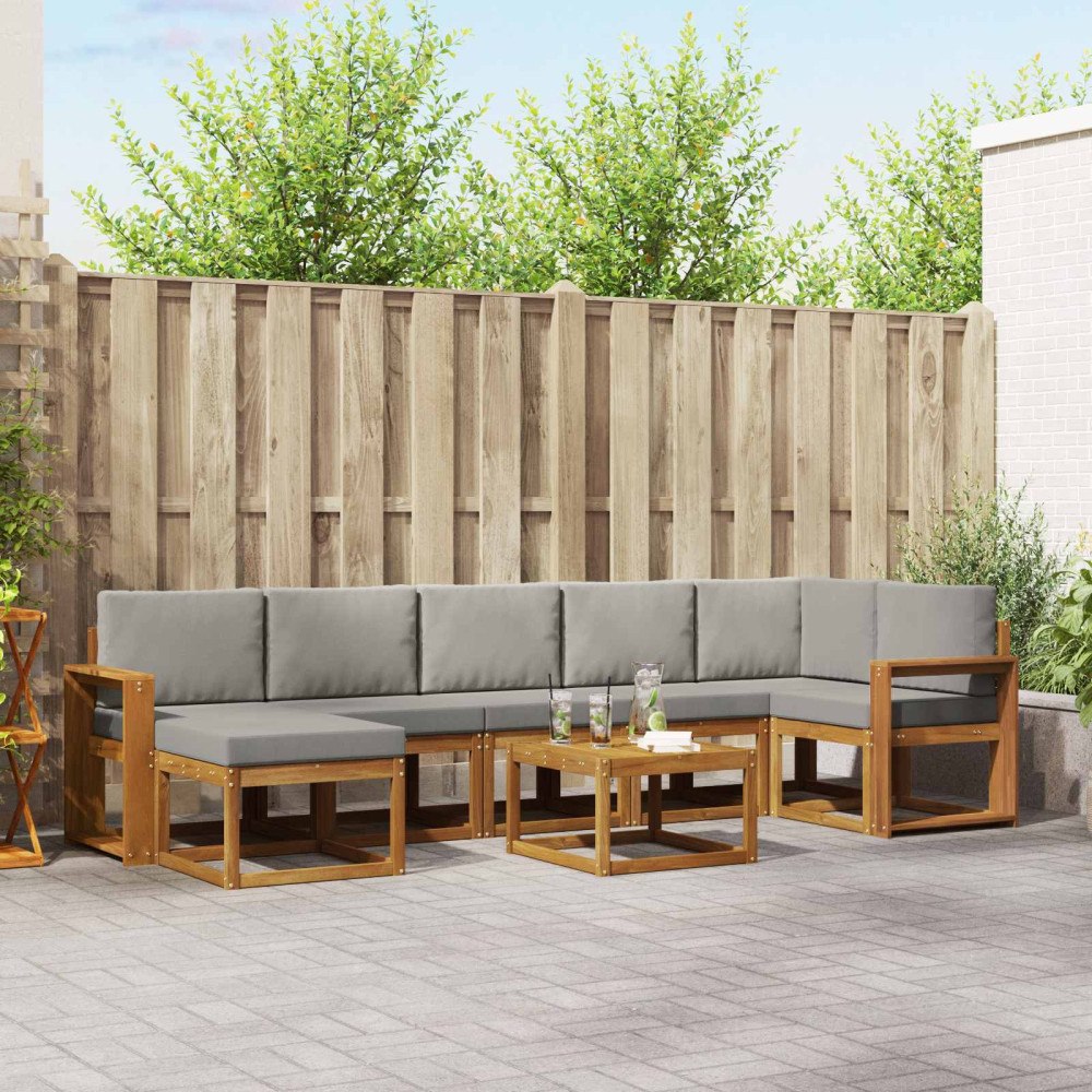 vidaXL Utomhussoffset med kudde 8 pcs Naturlig och Ljus Grå