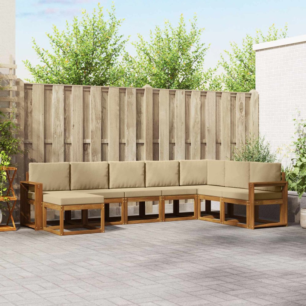 vidaXL Utomhussoffset med kudde 8 pcs Naturlig och Beige
