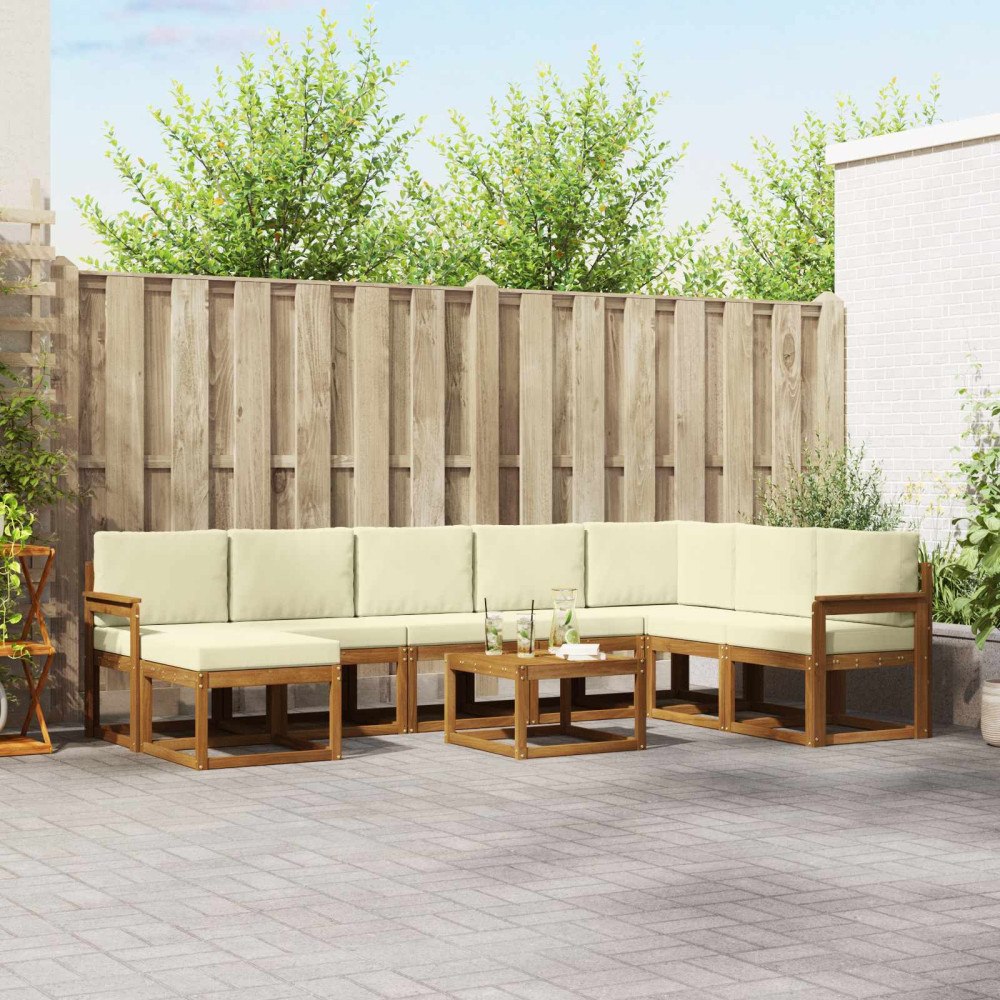 vidaXL Utomhussoffset med kudde 9 pcs Naturlig och Grädde