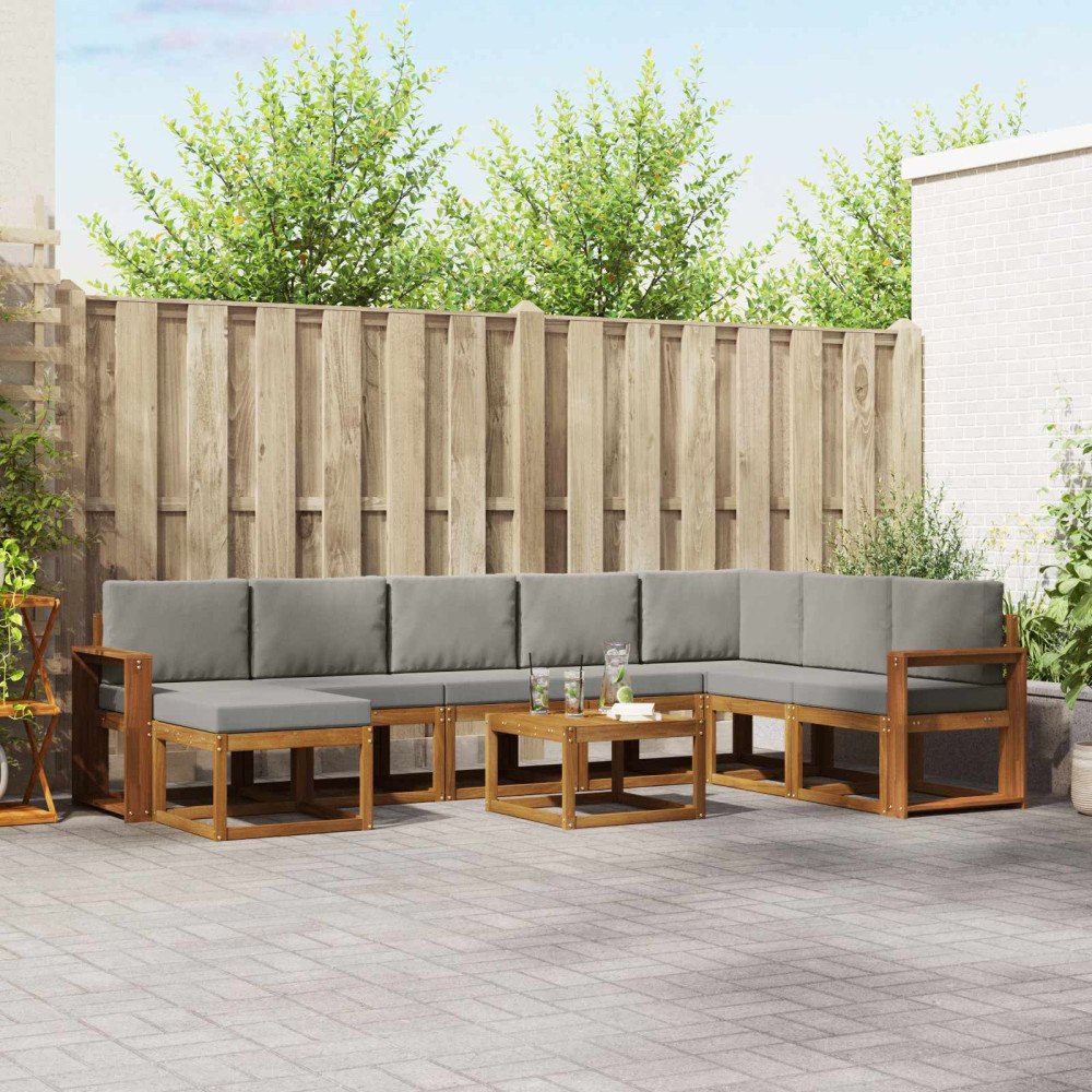 vidaXL Utomhussoffset med kudde 9 pcs Naturlig och Ljus Grå