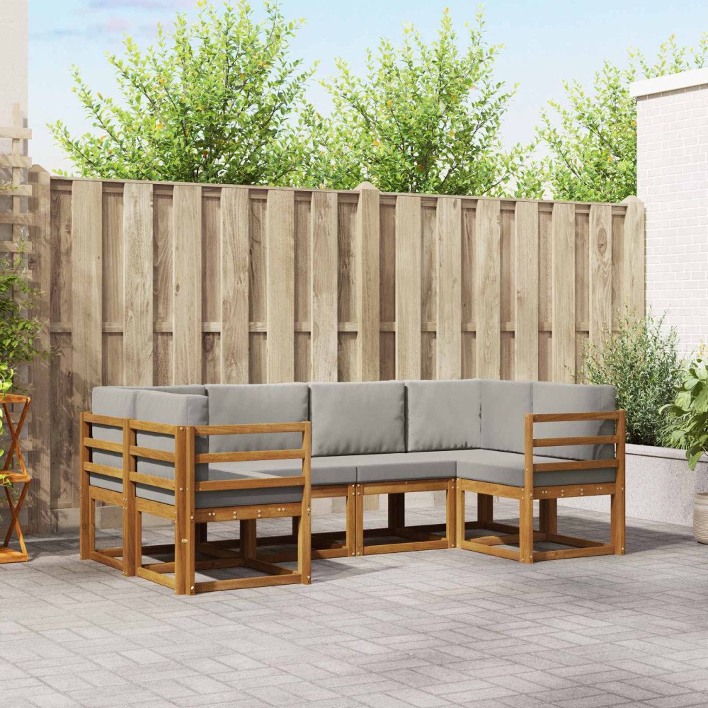 vidaXL Utomhussoffset med kudde 6 pcs Naturlig och Ljus Grå