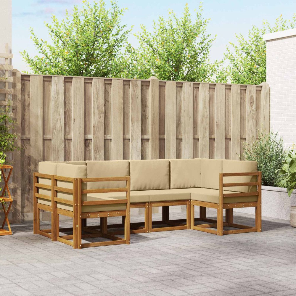 vidaXL Utomhussoffset med kudde 6 pcs Naturlig och Beige