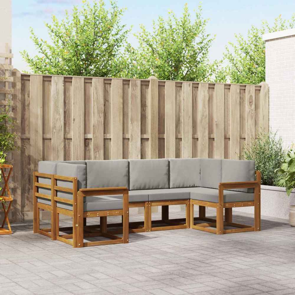 vidaXL Utomhussoffset med kudde 6 pcs Naturlig och Ljus Grå