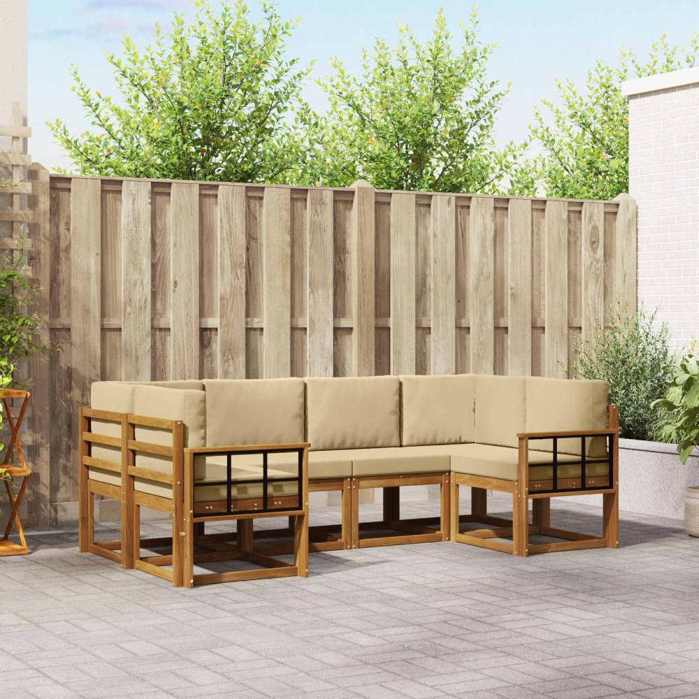 vidaXL Utomhussoffset med kudde 6 pcs Naturlig och Beige