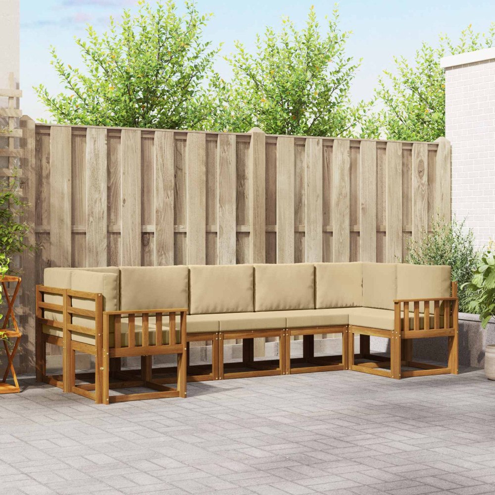vidaXL Utomhussoffset med kudde 7 pcs Naturlig och Beige