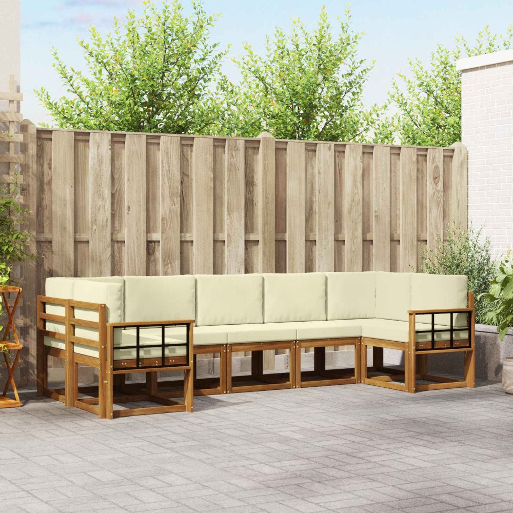 vidaXL Utomhussoffset med kudde 7 pcs Naturlig och Grädde