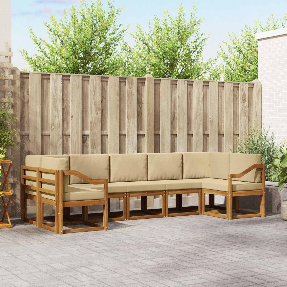 vidaXL Utomhussoffset med kudde 7 pcs Naturlig och Beige