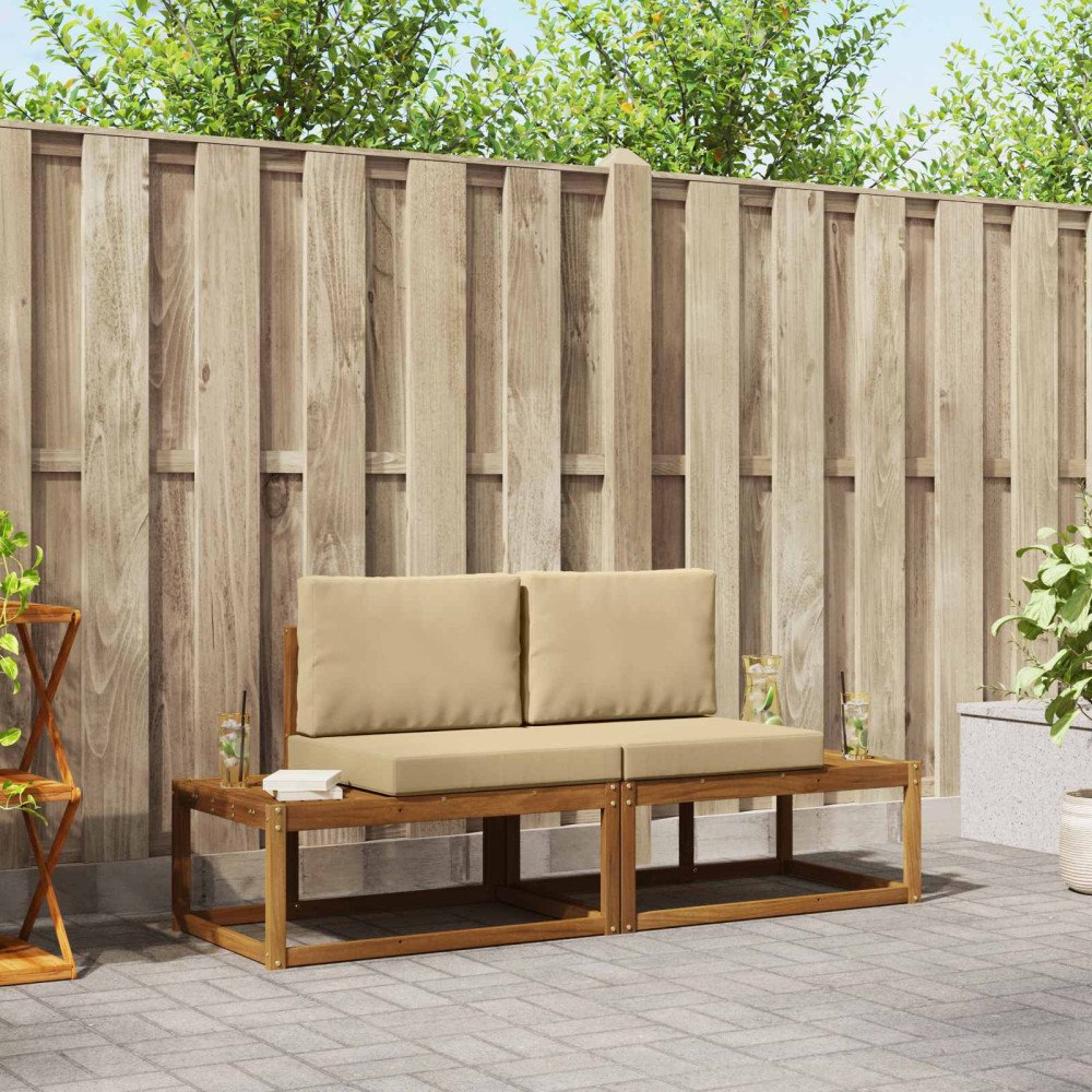 vidaXL Utomhussoffset 2 pcs Naturfärg Massivt akaciaträ och polyester