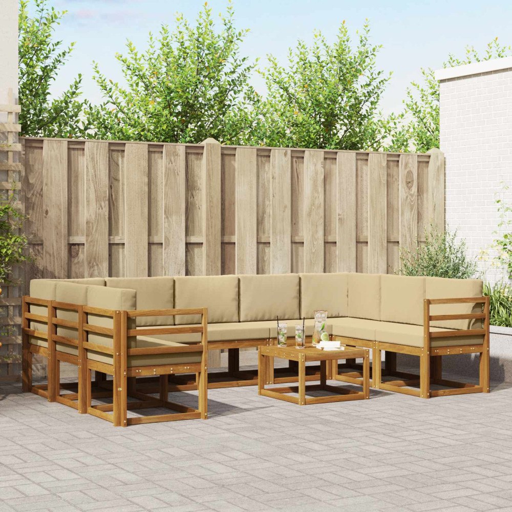 vidaXL Utomhussoffset med kudde 10 pcs Naturlig och Beige