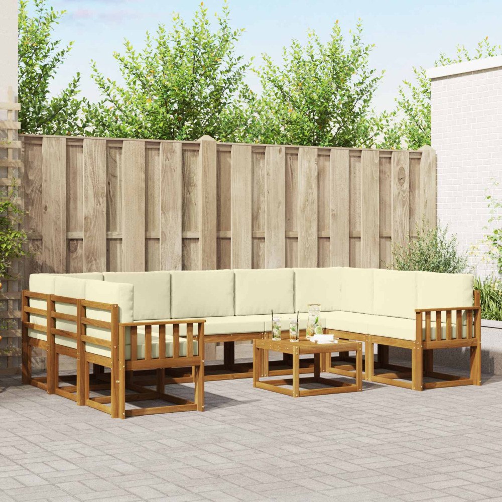 vidaXL Utomhussoffset med kudde 10 pcs Naturlig och Grädde