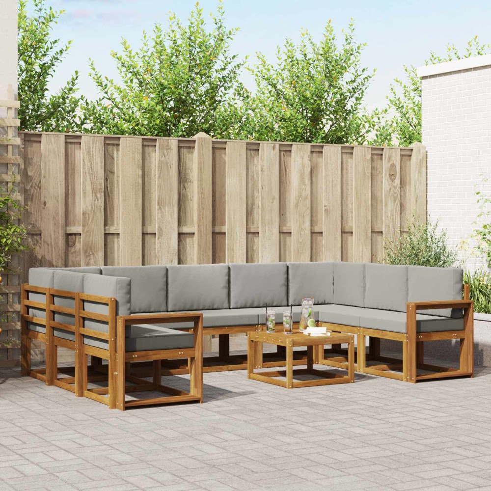 vidaXL Utomhussoffset med kudde 10 pcs Naturlig och Ljus Grå