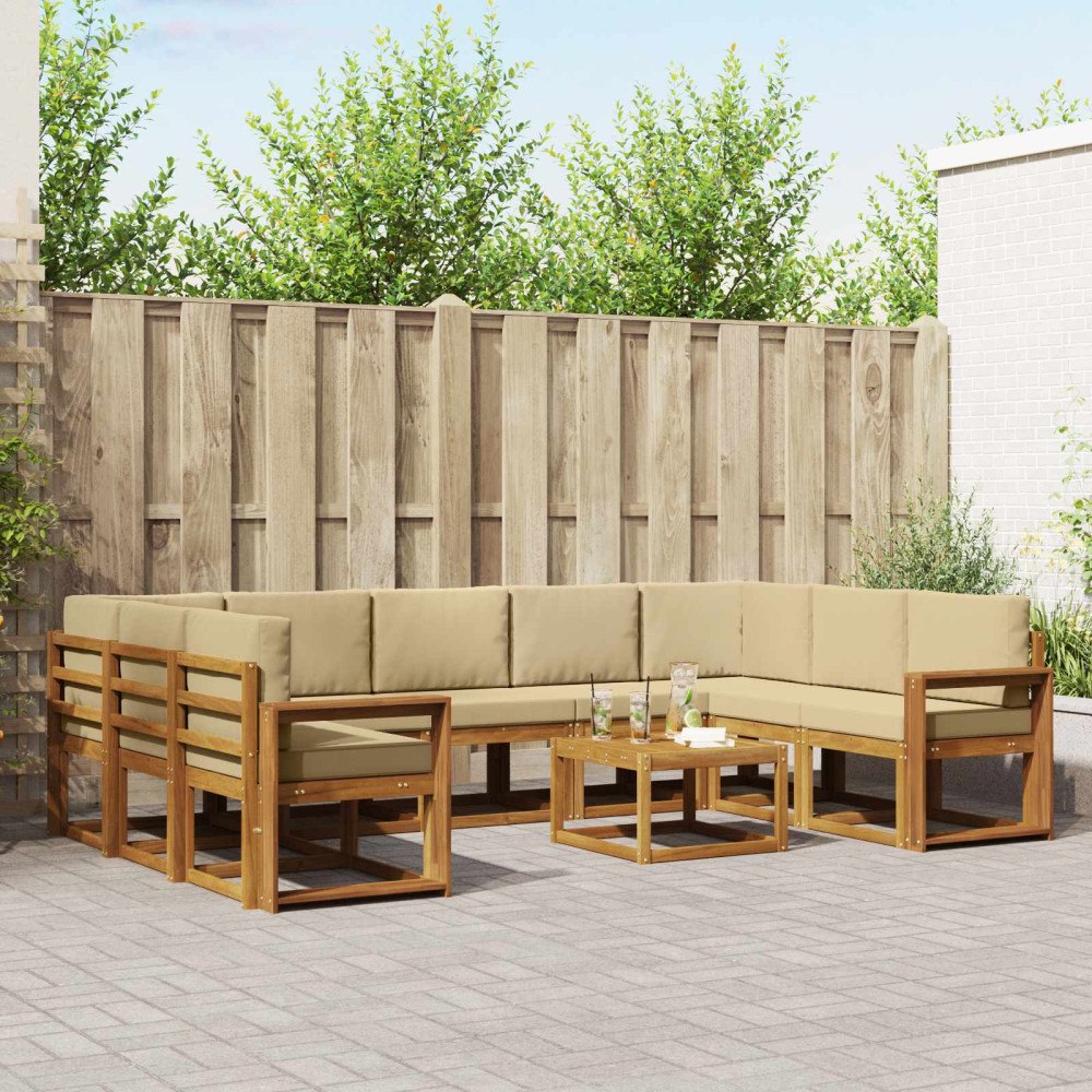 vidaXL Utomhussoffset med kudde 10 pcs Naturlig och Beige