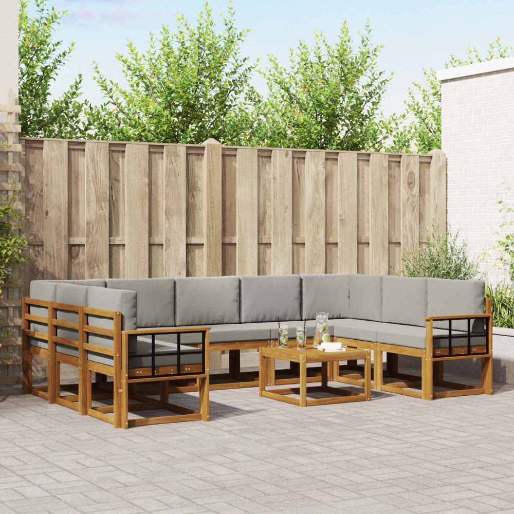 vidaXL Utomhussoffset med kudde 10 pcs Naturlig och Ljus Grå