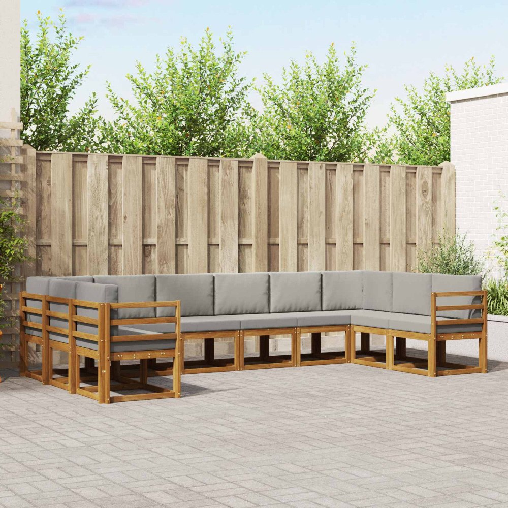 vidaXL Utomhussoffset med kudde 10 pcs Naturlig och Ljus Grå