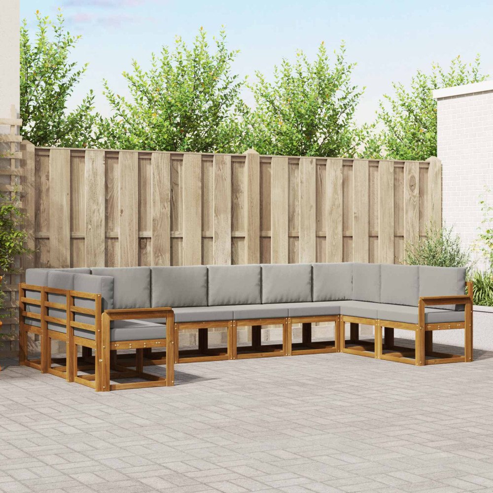 vidaXL Utomhussoffset med kudde 10 pcs Naturlig och Ljus Grå