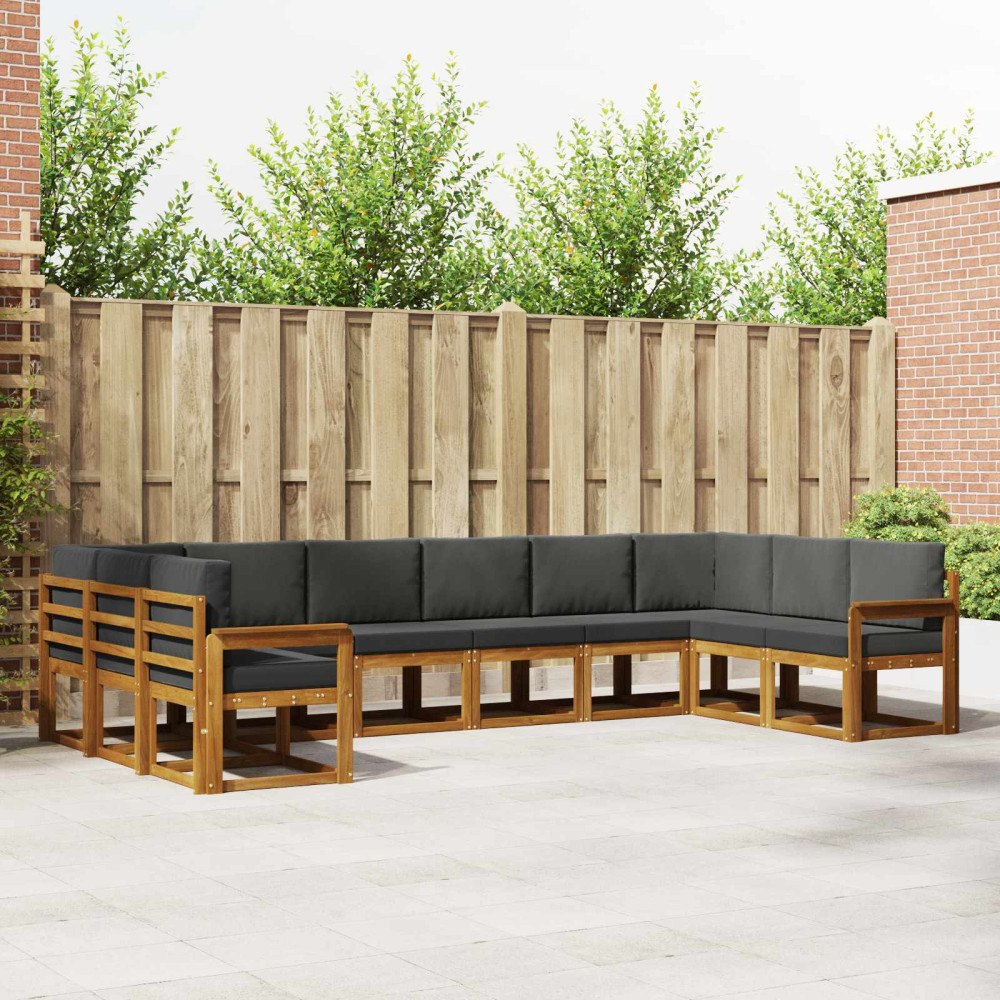 vidaXL Utomhussoffset med kudde 10 pcs Naturlig och Antracit