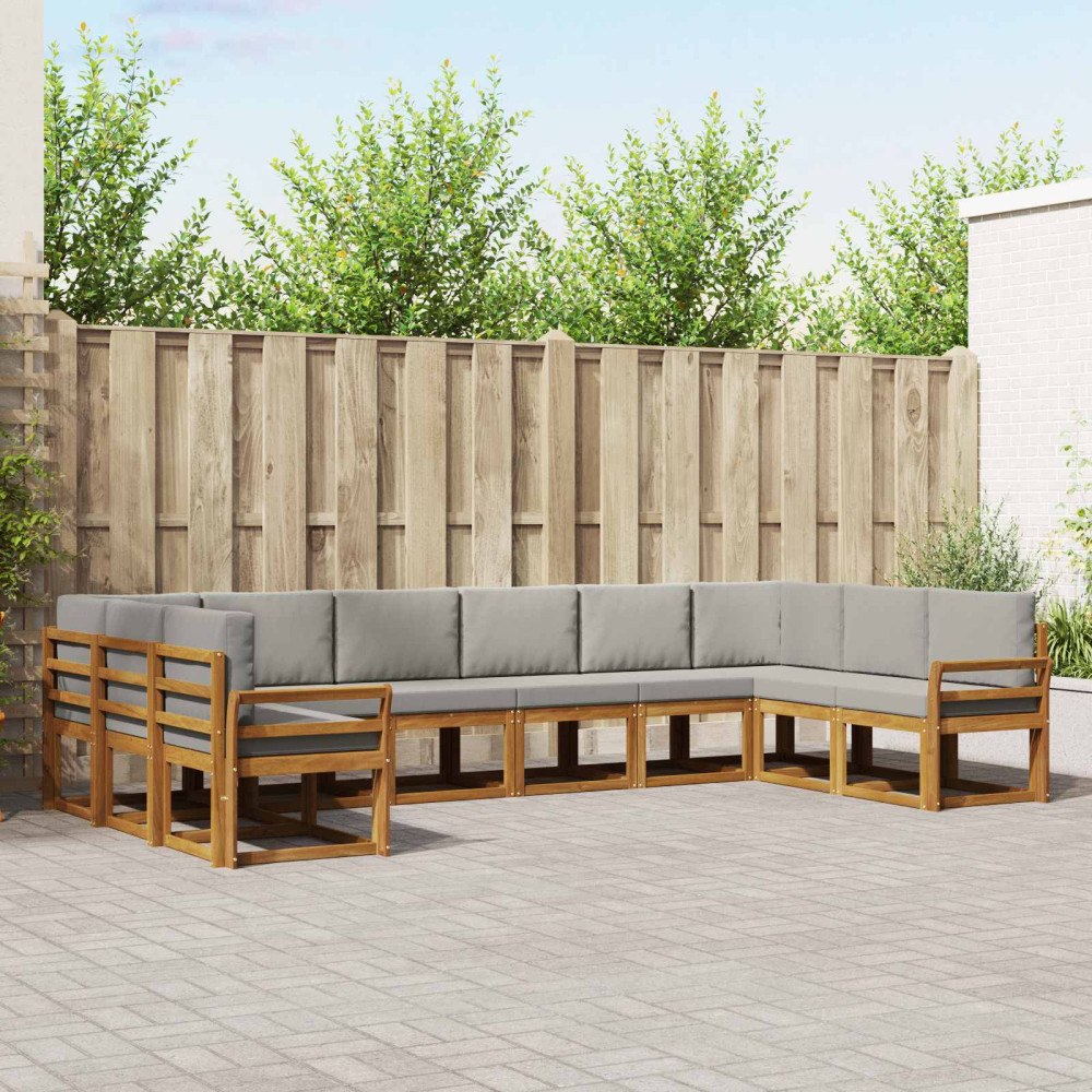 vidaXL Utomhussoffset med kudde 10 pcs Naturlig och Ljus Grå