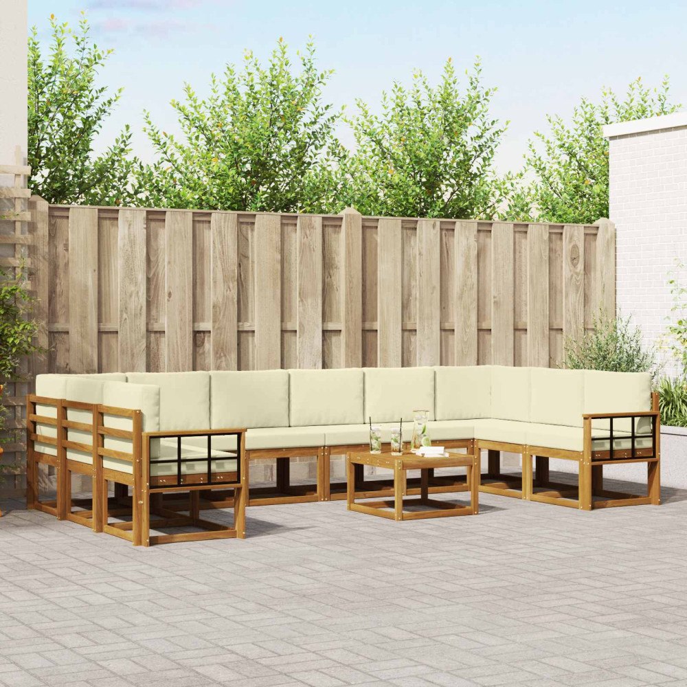 vidaXL Utomhussoffset med kudde 11 pcs Naturlig och Grädde