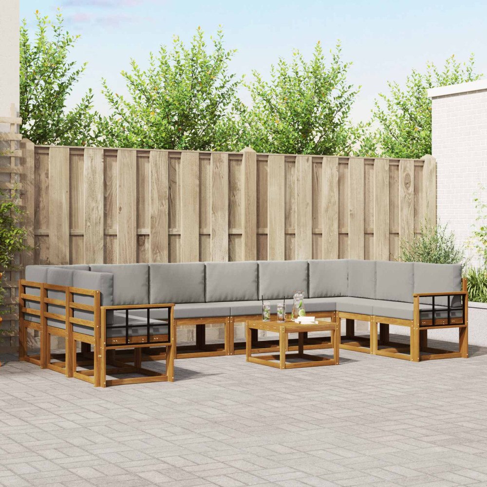 vidaXL Utomhussoffset med kudde 11 pcs Naturlig och Ljus Grå