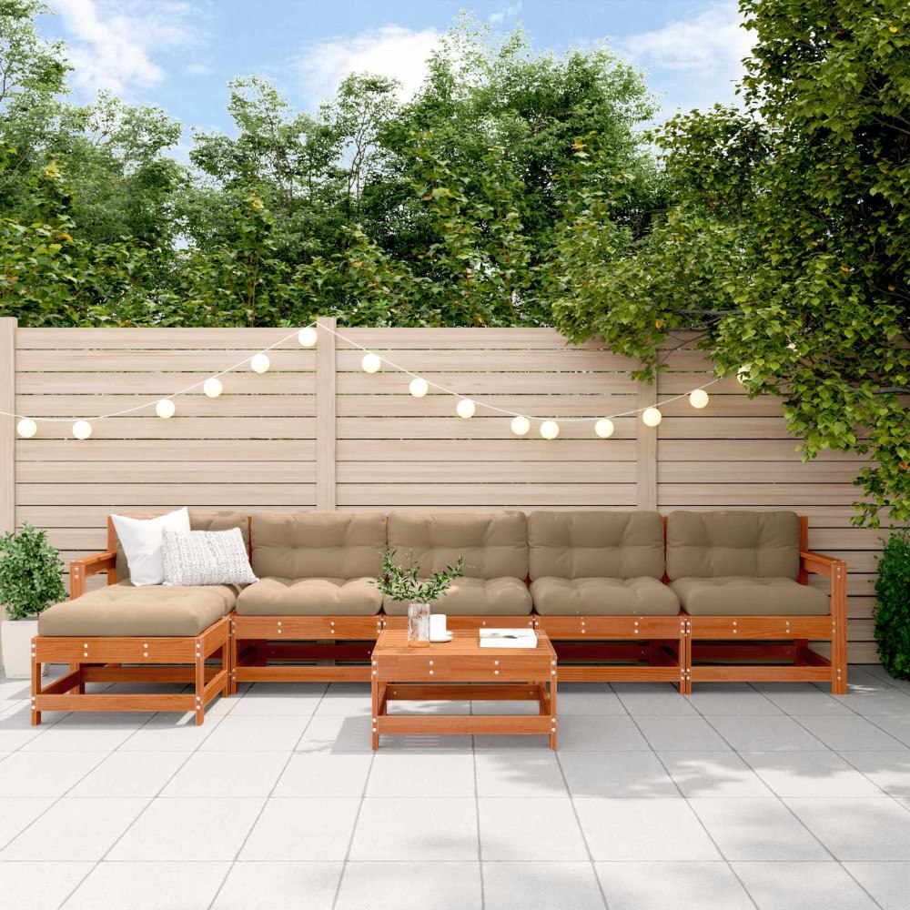 vidaXL Trädgård loungemöbler 7 pcs VaxBrun Massivt furu